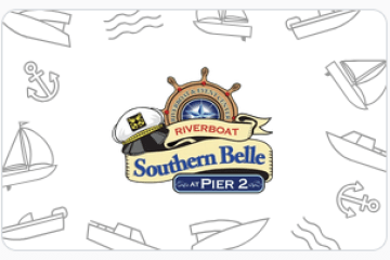 Riverboat Southern Belle logo with nautical elements and boat icons.